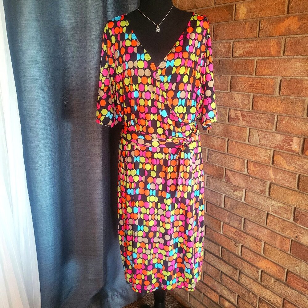 Nikki Polous Plus Size Colorful Wrap Dress w/Peekaboo Flutter Sleeves - Size 2X